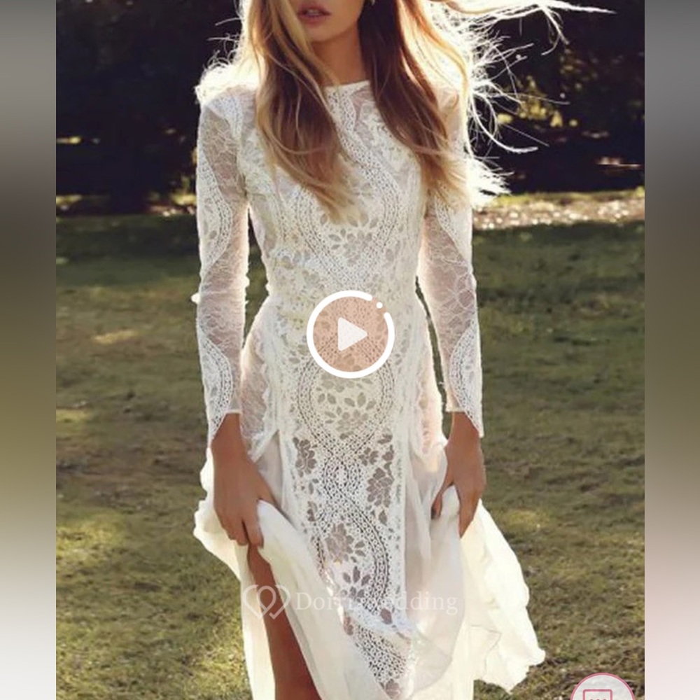 Long Sleeve Boho Lace Wedding Dress